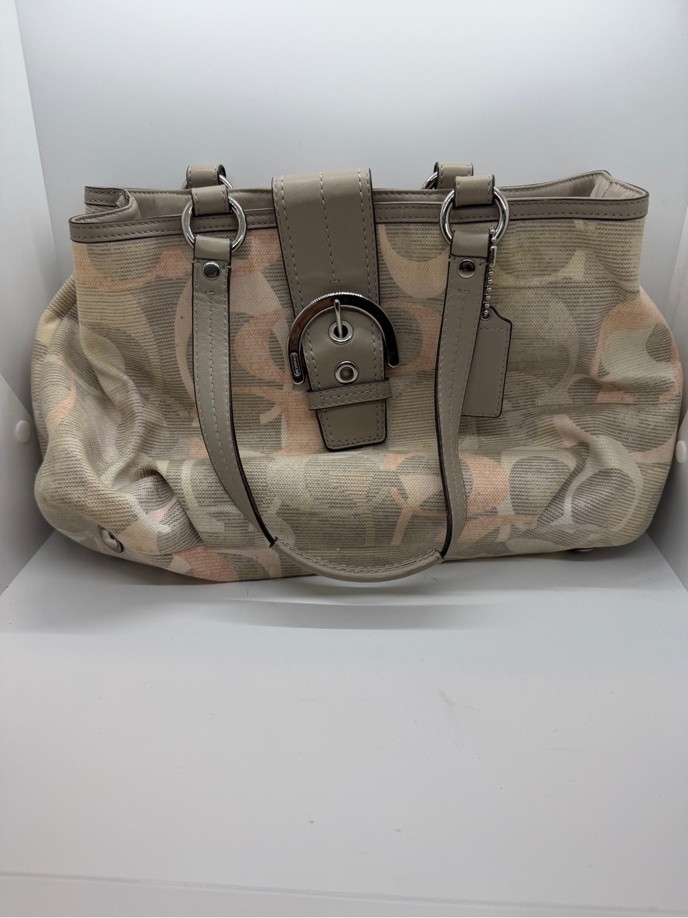 Coach Neutral Signature Canvas Tote with Taupe Leather Trim